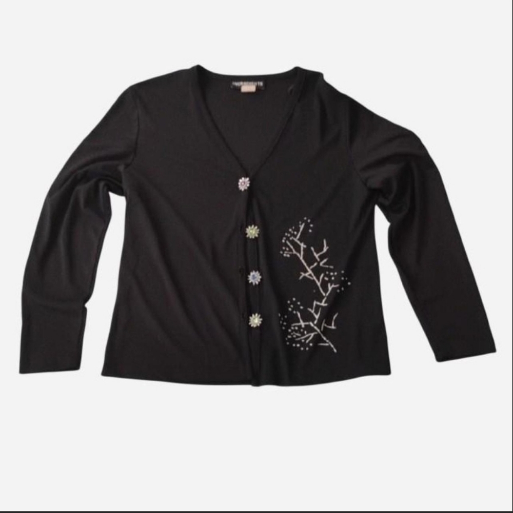 Vintage Black Whimsy Goth Dark Academia Women's Medium Ingredients Cardigan Top